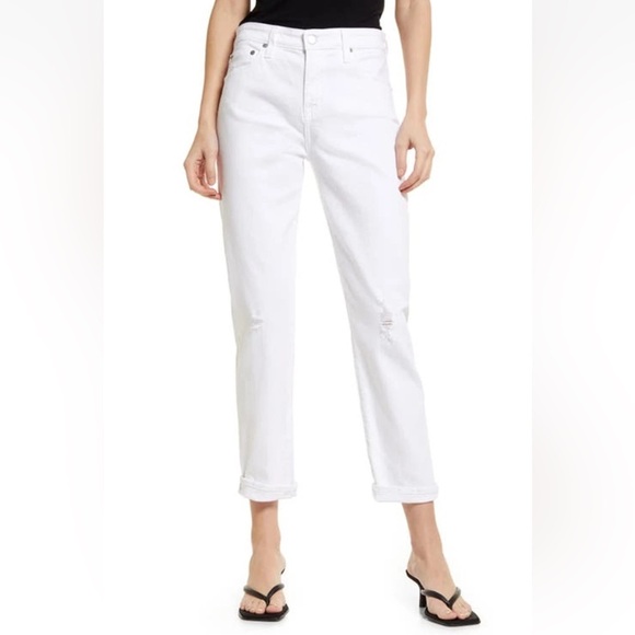 AG Ex-Boyfriend Slouchy Slim Crop Jeans 1 Year Base White Distressed Denim 25 - Picture 1 of 11